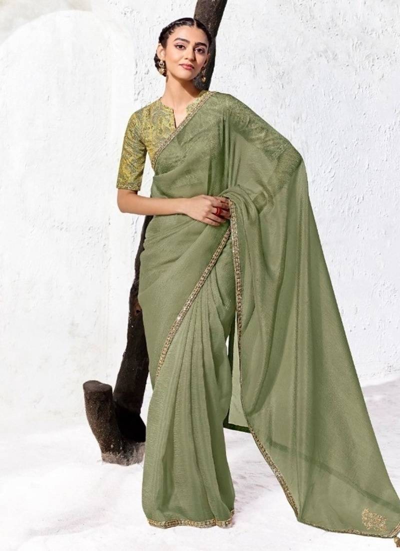 Sea green premium luxe silk blend & organza designer saree