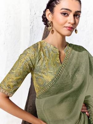 Sea green premium luxe silk blend & organza designer saree 2