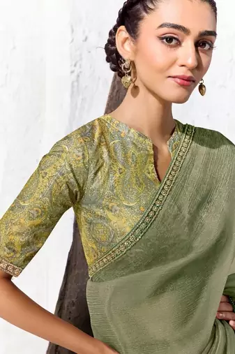 Sea green premium luxe silk blend & organza designer saree