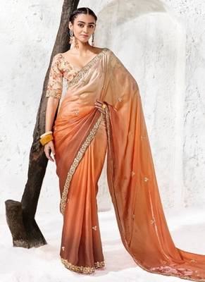 Peach premium luxe silk blend & organza designer saree 1