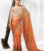 Peach premium luxe silk blend & organza designer saree