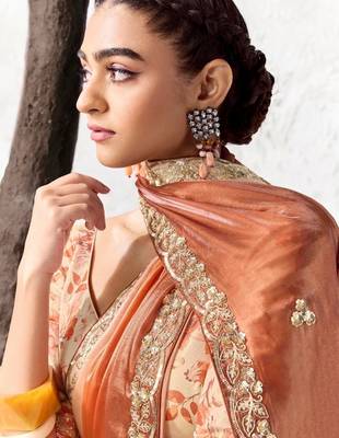 Peach premium luxe silk blend & organza designer saree 2