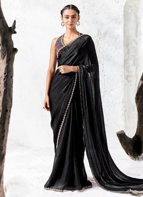 Black premium luxe silk blend & organza designer saree 1
