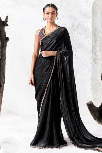 Black premium luxe silk blend & organza designer saree