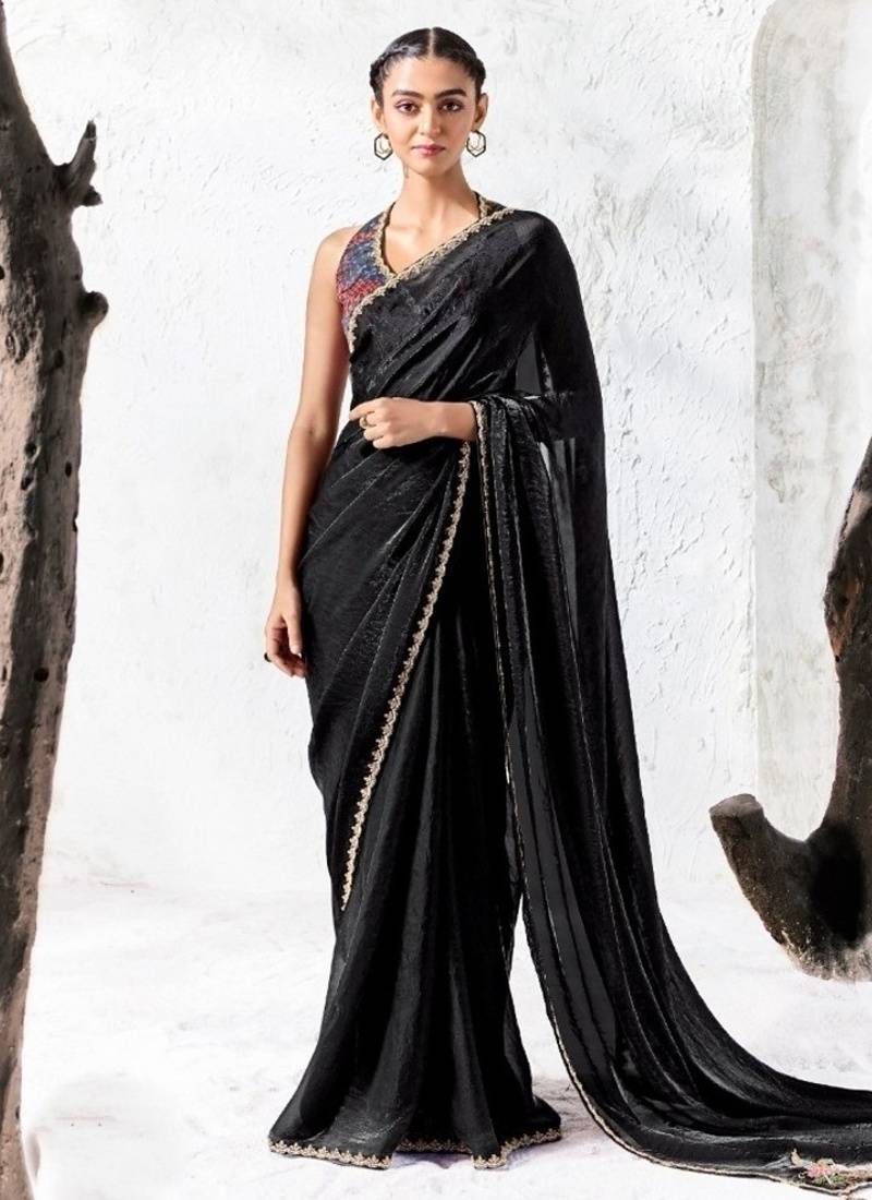 Black premium luxe silk blend & organza designer saree