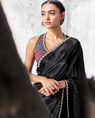 Black premium luxe silk blend & organza designer saree 2