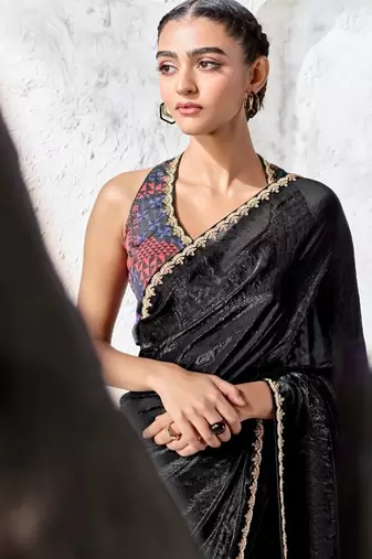 Black premium luxe silk blend & organza designer saree