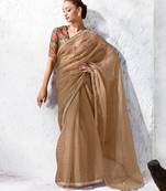 Beige premium luxe silk blend & organza designer saree