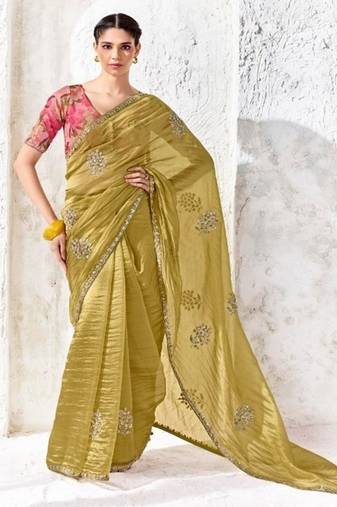 olive silk blend designer saree
