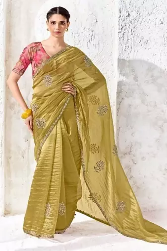 Olive premium luxe silk blend & organza designer saree