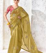 Olive premium luxe silk blend & organza designer saree