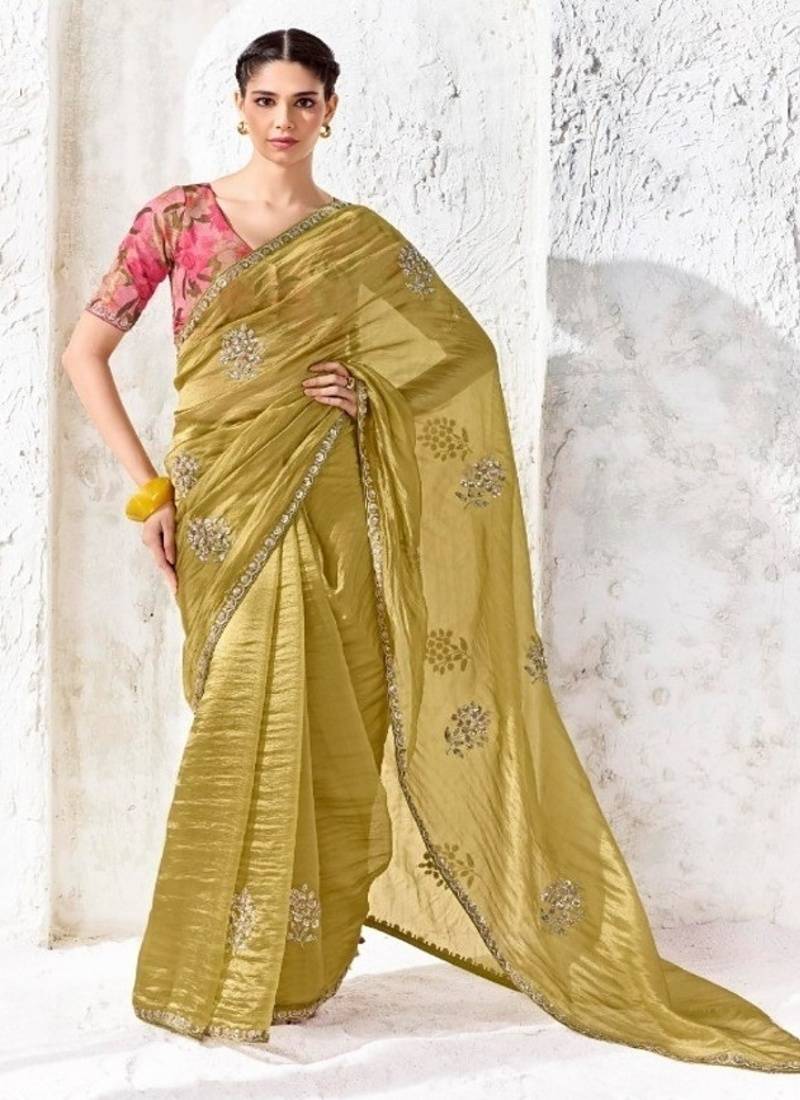 Olive premium luxe silk blend & organza designer saree