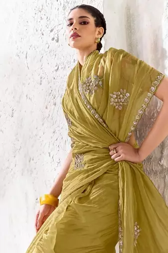 Olive premium luxe silk blend & organza designer saree