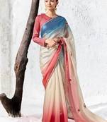 Cream premium luxe silk blend & organza designer saree