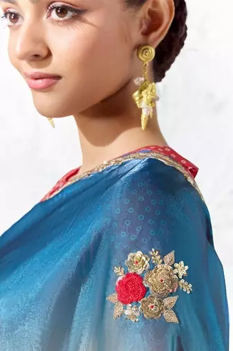 Cream premium luxe silk blend & organza designer saree