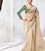 Cream premium luxe silk blend & organza designer saree