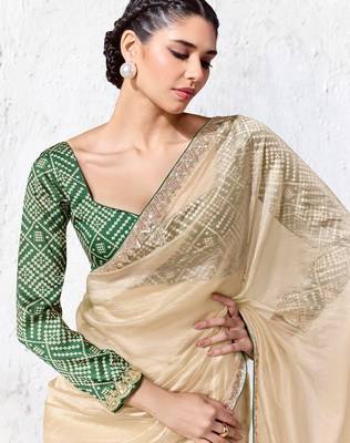 Cream premium luxe silk blend & organza designer saree 2