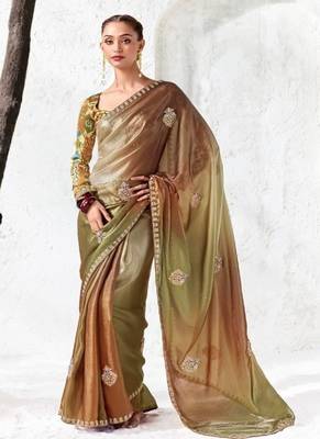 Bronze premium luxe silk blend & organza designer saree 1