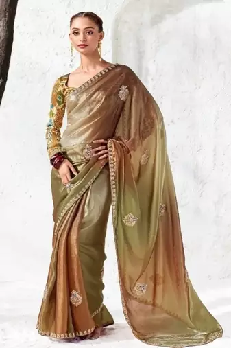 Bronze premium luxe silk blend & organza designer saree