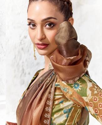 Bronze premium luxe silk blend & organza designer saree 2