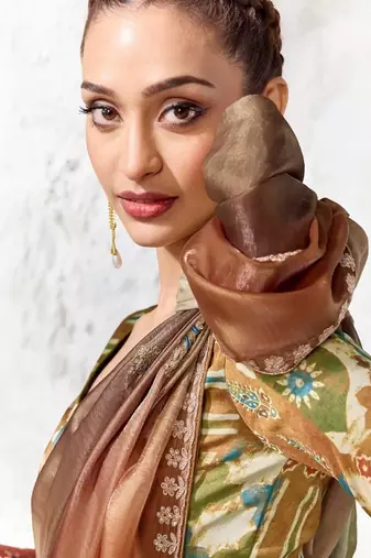 Bronze premium luxe silk blend & organza designer saree