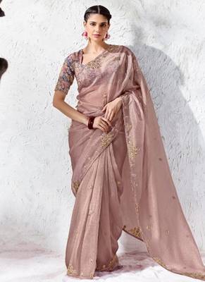 Mauve premium luxe silk blend & organza designer saree 1