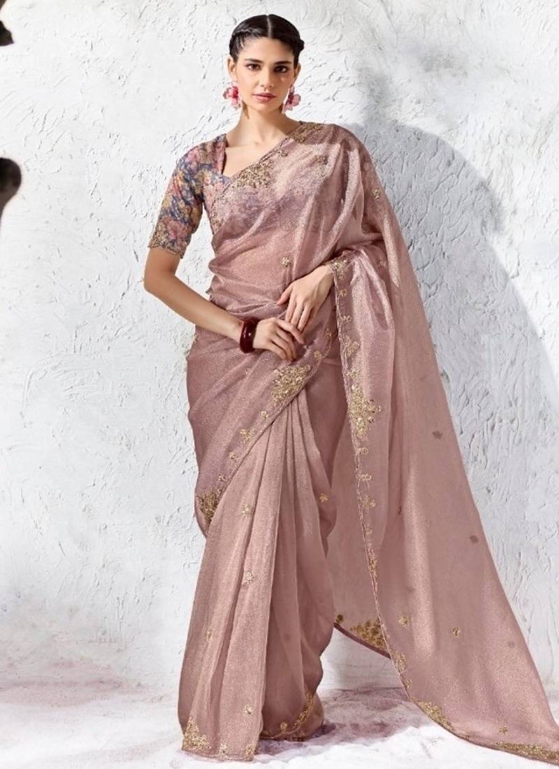 Mauve premium luxe silk blend & organza designer saree