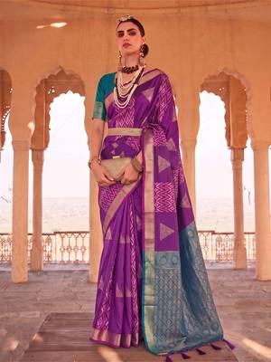 Purple premium soft silk blend designer saree with zari woven border & rich pallu 1