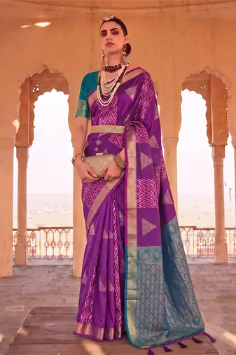 Purple premium soft silk blend designer saree with zari woven border & rich pallu
