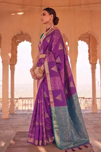 Purple premium soft silk blend designer saree with zari woven border & rich pallu