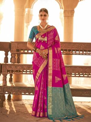 Magenta premium soft silk blend designer saree with zari woven border & rich pallu 1