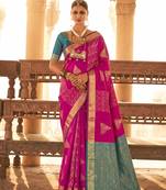 Magenta premium soft silk blend designer saree with zari woven border & rich pallu
