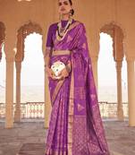 Violet premium soft silk blend designer saree with zari woven border & rich pallu