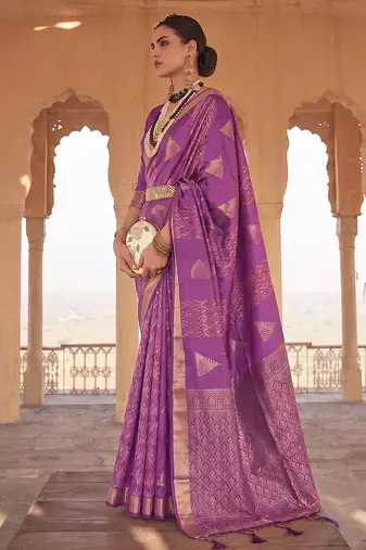 Violet premium soft silk blend designer saree with zari woven border & rich pallu