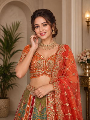 multicolor Color Print,Mirror,Dori,sequins Work silk blend Lehenga choli set    2