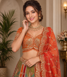 multicolor Color Print,Mirror,Dori,sequins Work silk blend Lehenga choli set   