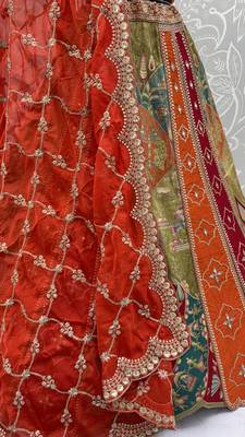 multicolor Color Print,Mirror,Dori,sequins Work silk blend Lehenga choli set    4