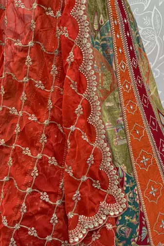 multicolor Color Print,Mirror,Dori,sequins Work silk blend Lehenga choli set   