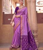 Violet soft silk blend designer saree with zari woven border & heavy pallu