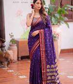 Purple premium soft silk blend designer saree with zari motifs & rich border
