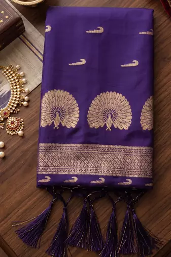 Purple premium soft silk blend designer saree with zari motifs & rich border
