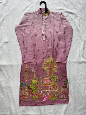 Mauve digital print men's kurta with crochet sequin work 4