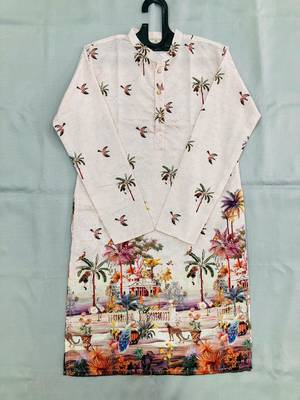 Ivory digital print men's kurta with crochet sequin work 4