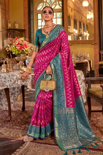 teal blue premium silk blend designer saree with woven zari motifs & heavy pallu with unstitch blouse