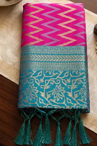 teal blue premium silk blend designer saree with woven zari motifs & heavy pallu with unstitch blouse