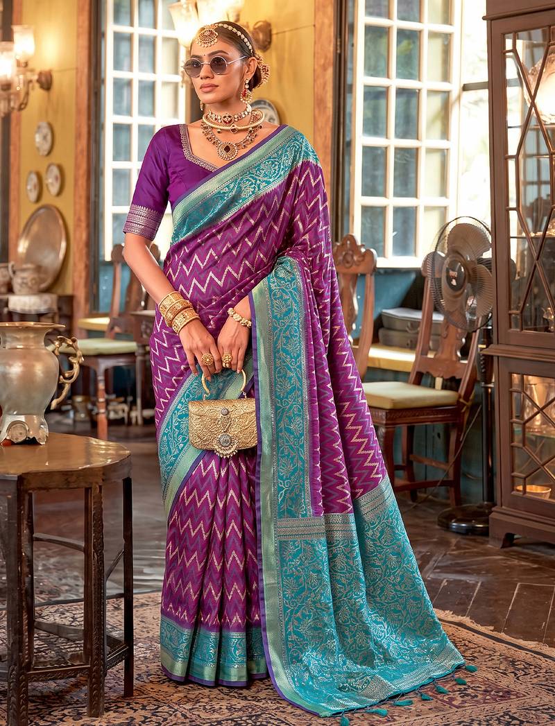 teal blue premium silk blend designer saree with woven zari motifs & heavy pallu with unstitch blouse