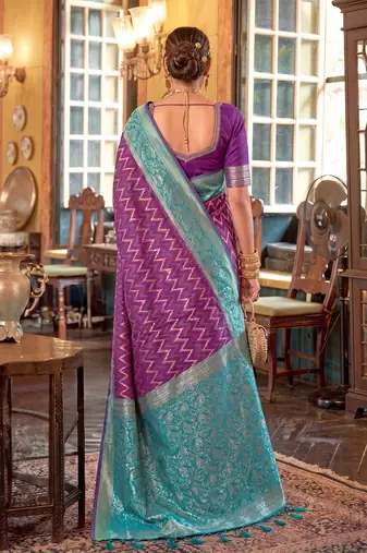 teal blue premium silk blend designer saree with woven zari motifs & heavy pallu with unstitch blouse