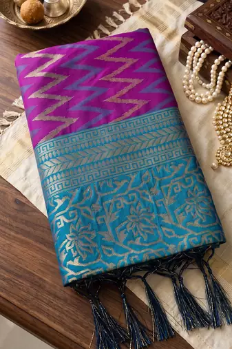 teal blue premium silk blend designer saree with woven zari motifs & heavy pallu with unstitch blouse