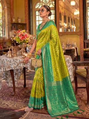 teal blue premium silk blend designer saree with woven zari motifs & heavy pallu with unstitch blouse 2