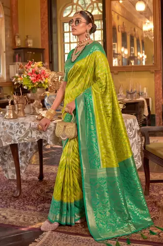 teal blue premium silk blend designer saree with woven zari motifs & heavy pallu with unstitch blouse